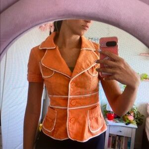 Orange Short-Sleeve Jacket with White Trim
